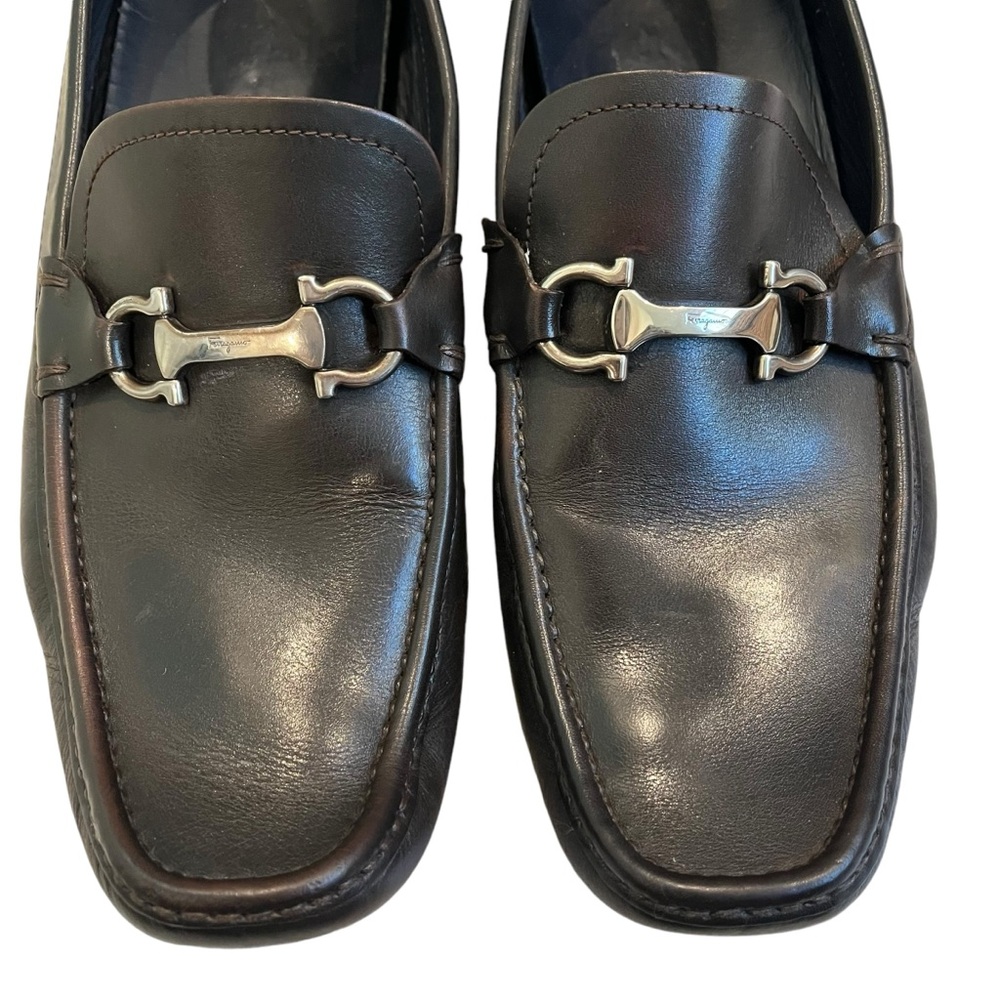 SALVATORE FERRAGAMO Plum Leather Driving Shoes Sz 8.5 EE, RETAIL $560 - Picture 8 of 14
